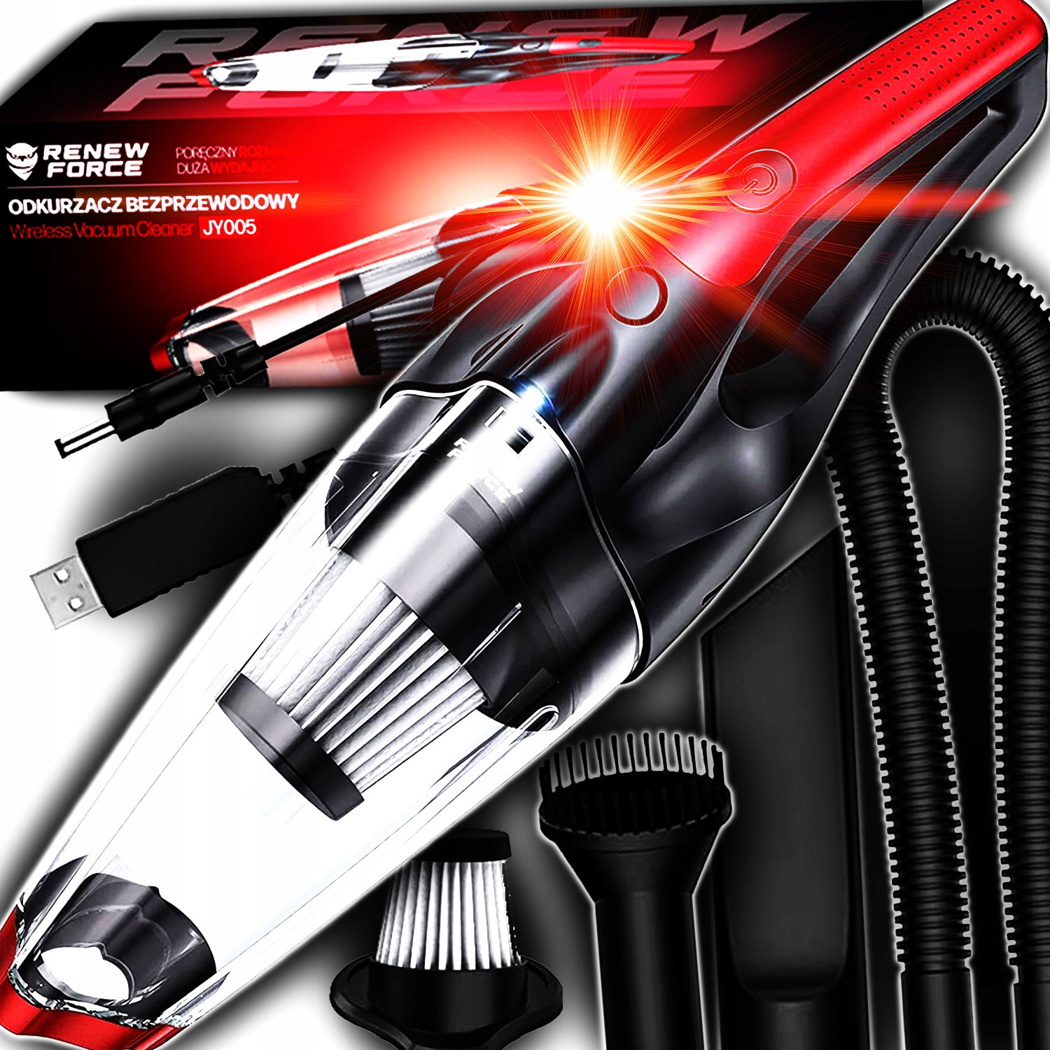 Ruční Bezdrátový Vysavač Turistický Do Auta Červený Silný