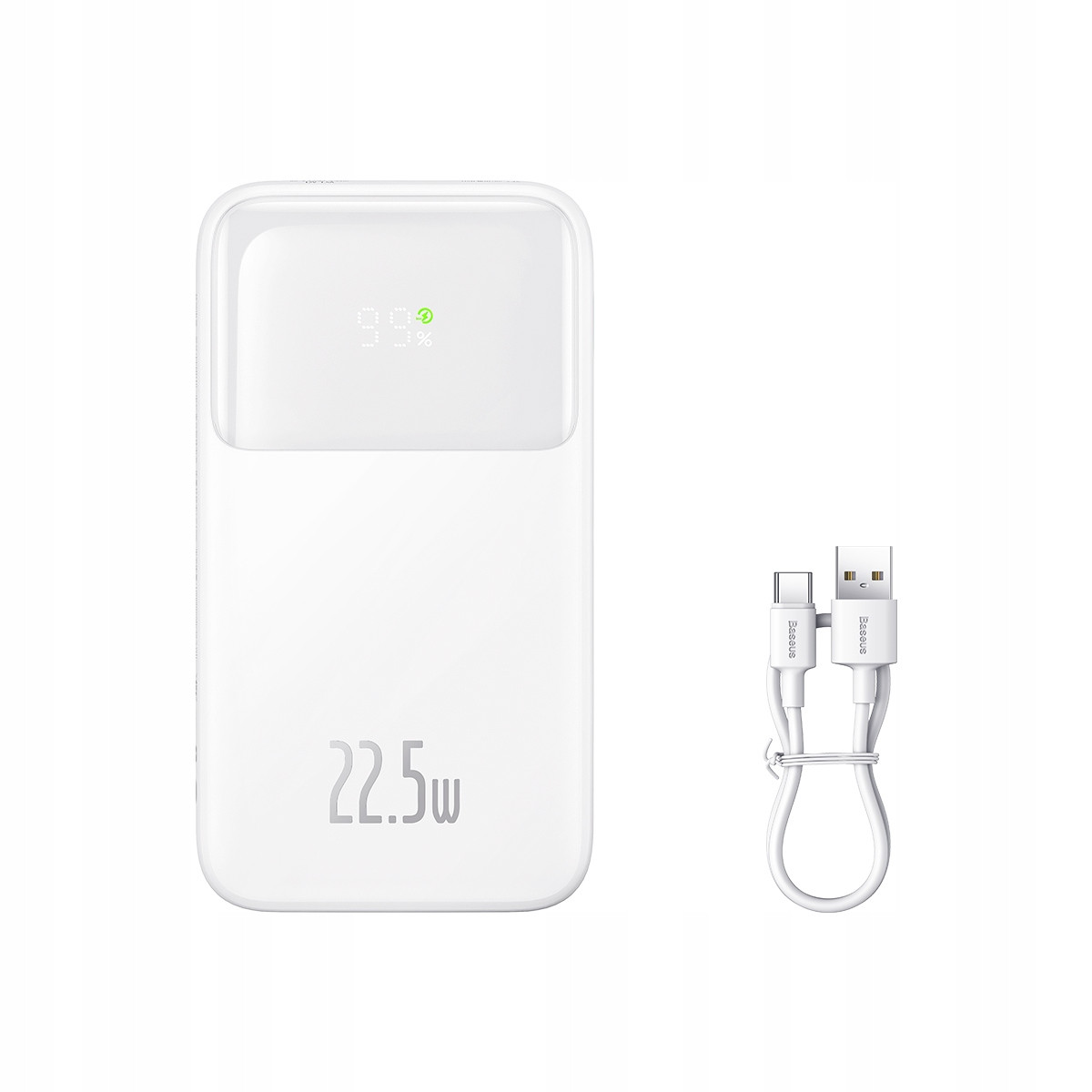 Powerbanka S Displejem 10000MAH 22.5W Bílá Usb-a Kabel Usb-c Baseus