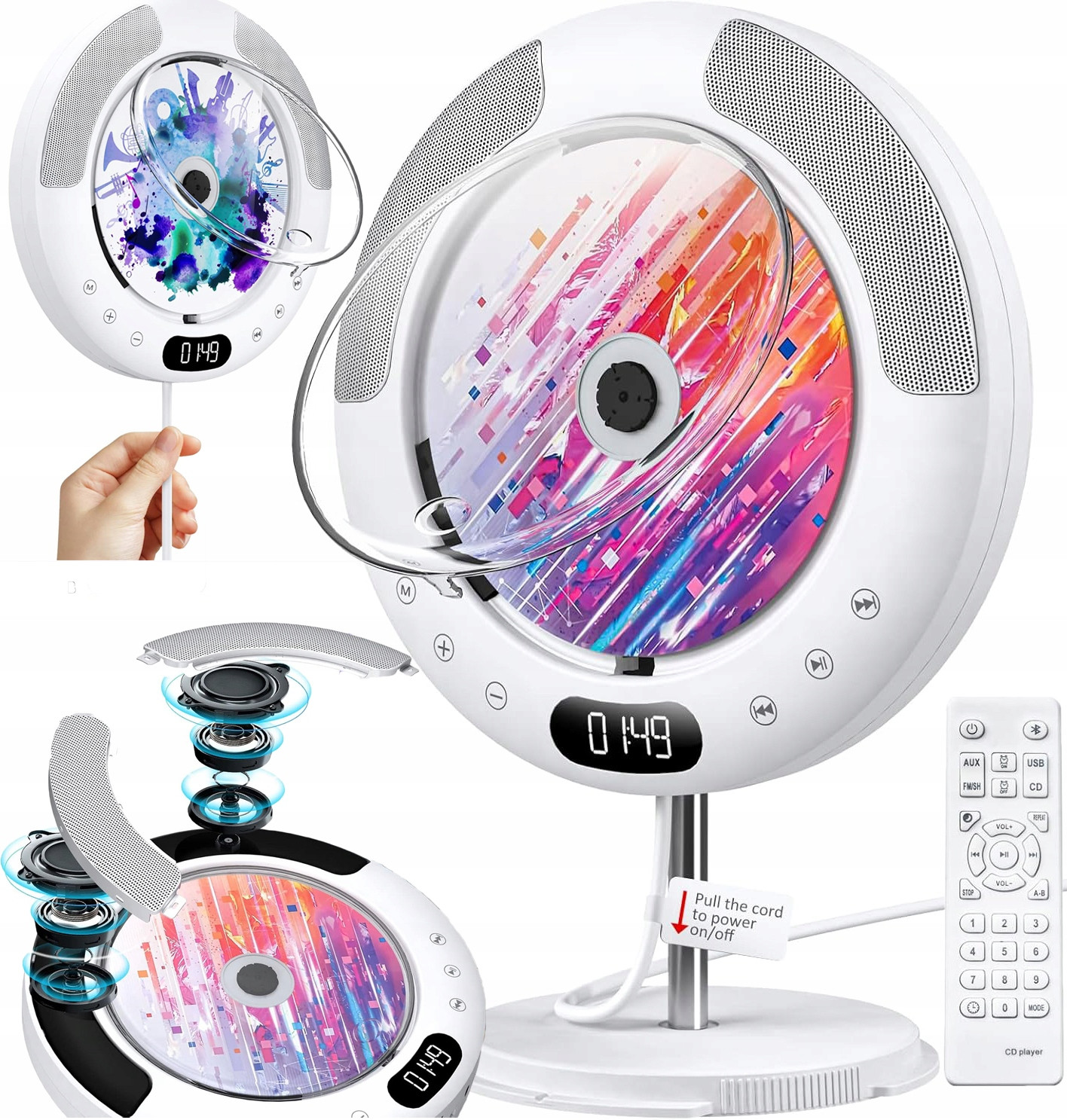 Přenosný Stolní CD Přehrávač A Stěna 2V1 Bluetooth Reproduktor Fm Rádio