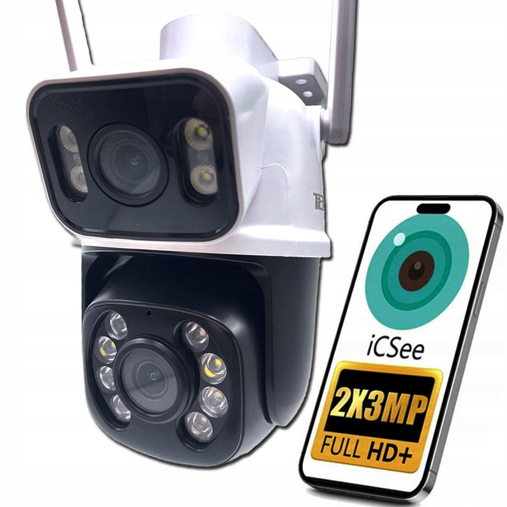 Venkovní Otočná Wifi Kamera Ip 6MPx Dva 3MPx Ultra Hd Objektivy T-IS06