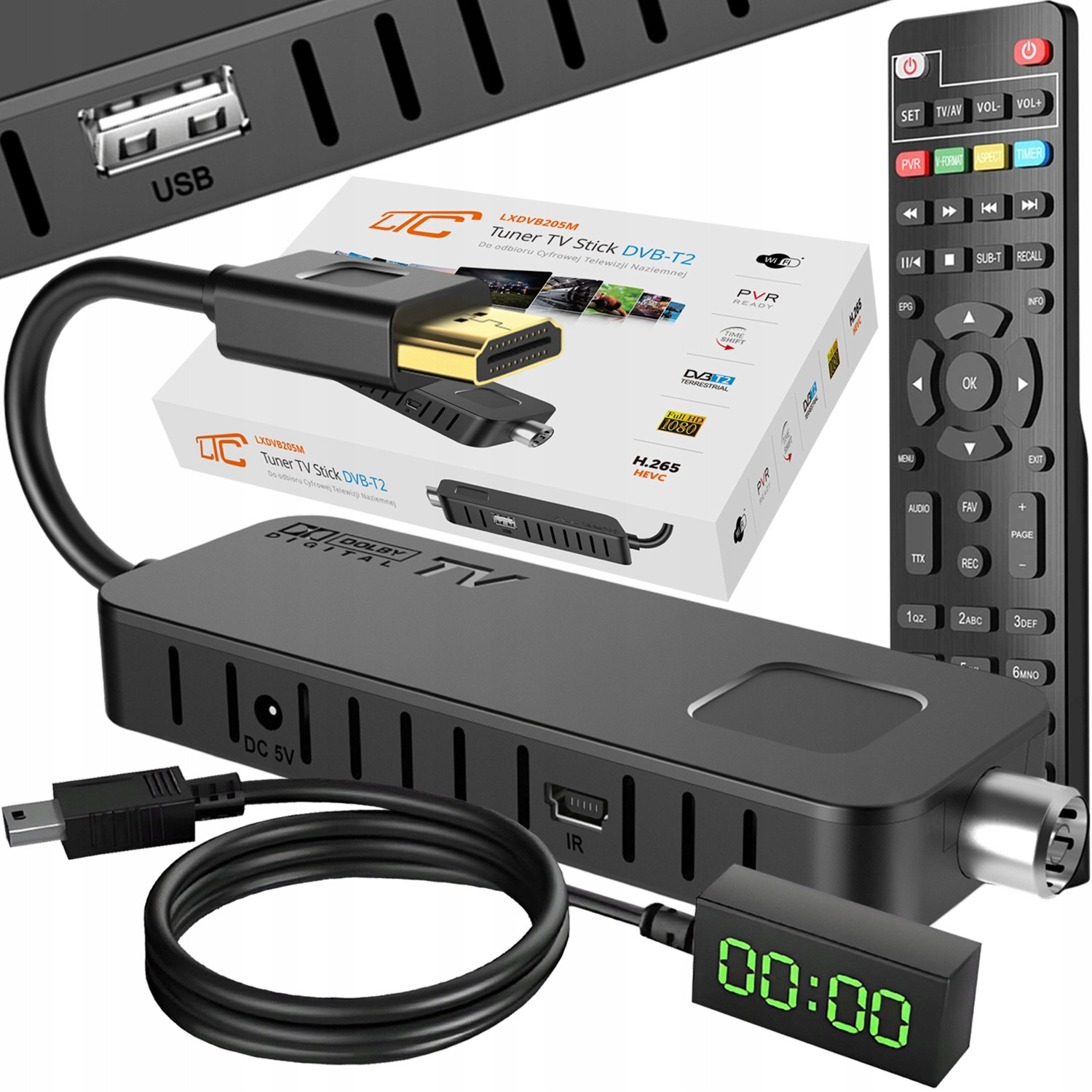 2× Dekodér Tv Tuner Hd DVB-T2 a Dvb-c Hevc H.265 Mini Stick Nahrávání Pvr