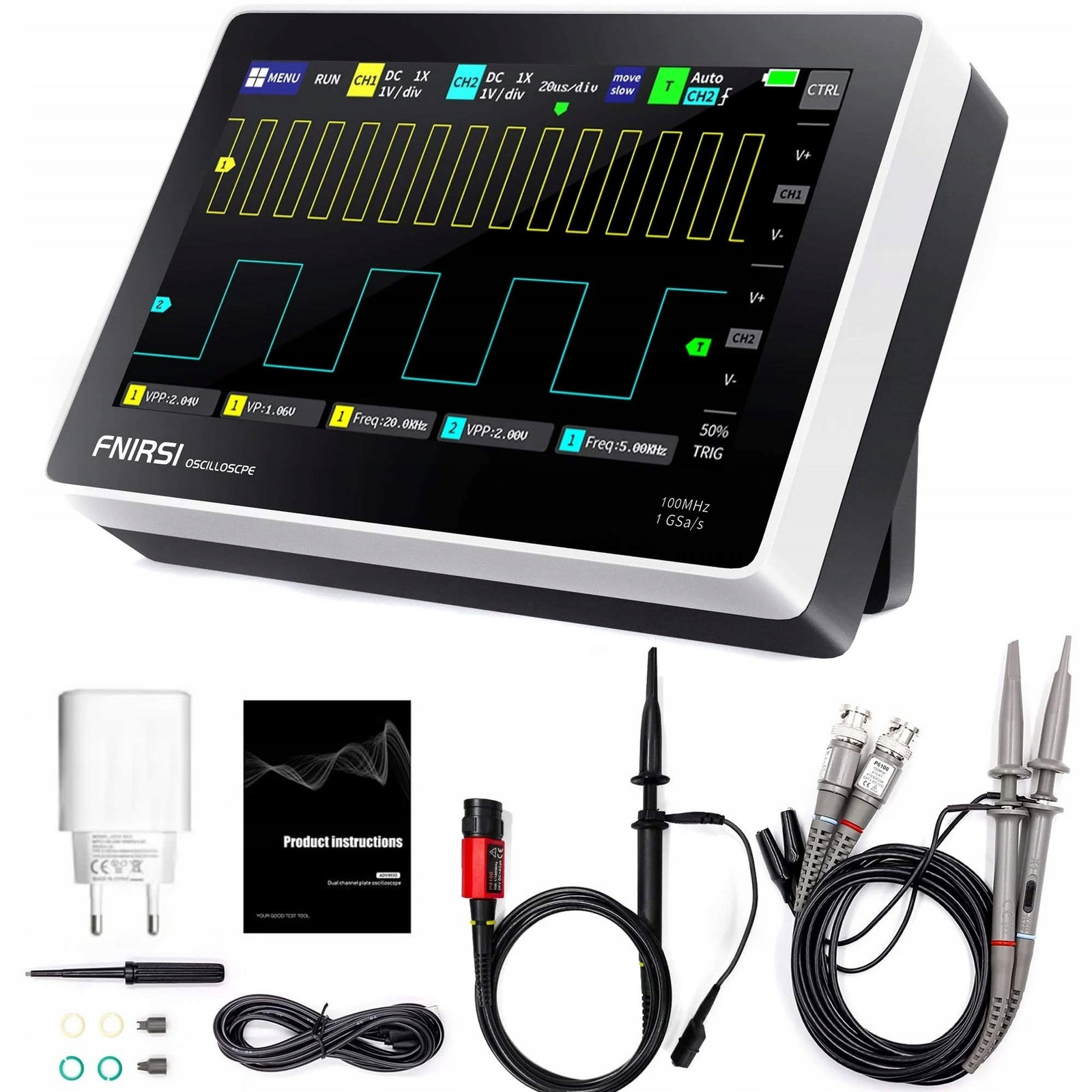 Osciloskop Fnirsi 1013D dvoukanálový přenosný 2x100MHz tablet sonda P4100