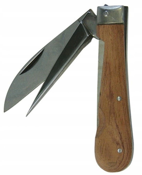 Nůž Montérský na Kabely Kabelů 2-prvky Dřevěný se Škrabkou 60mm