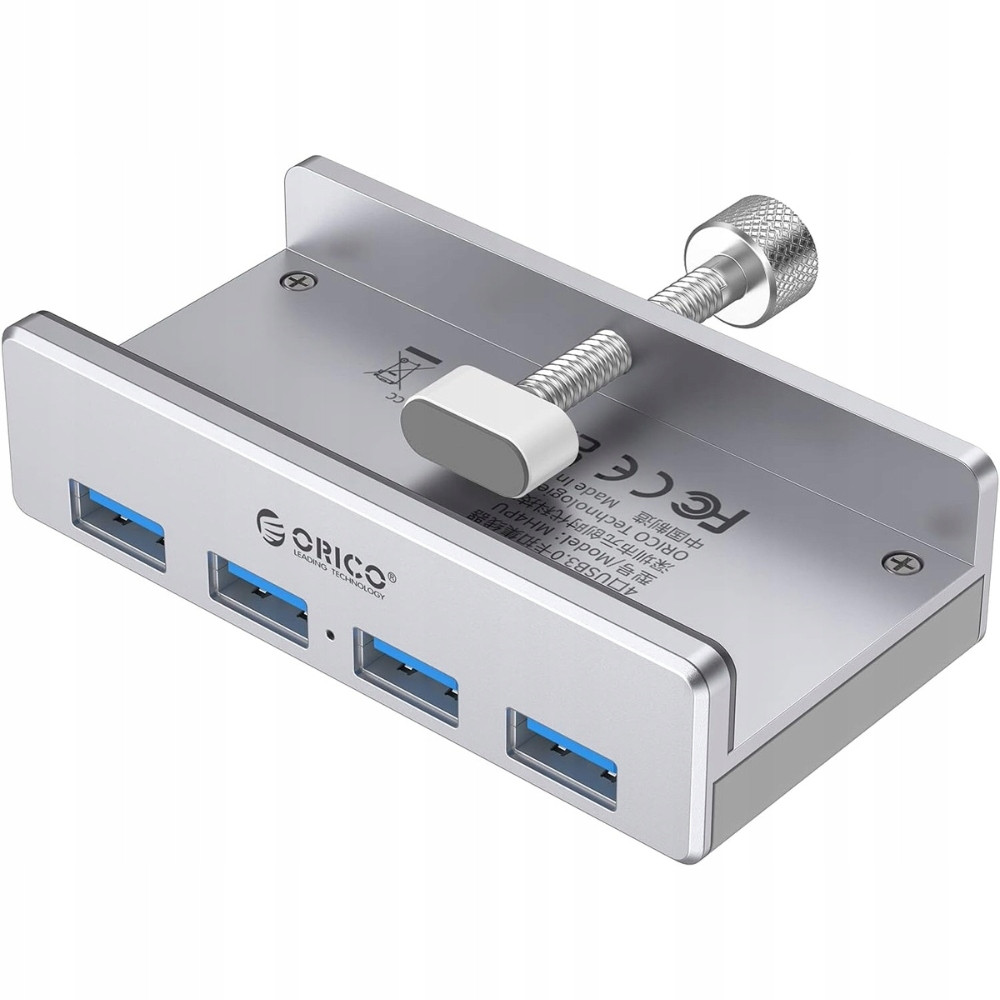 Orico Usb Hub s klipem, 4 porty Usb 3.0, hliníkový, stříbrný