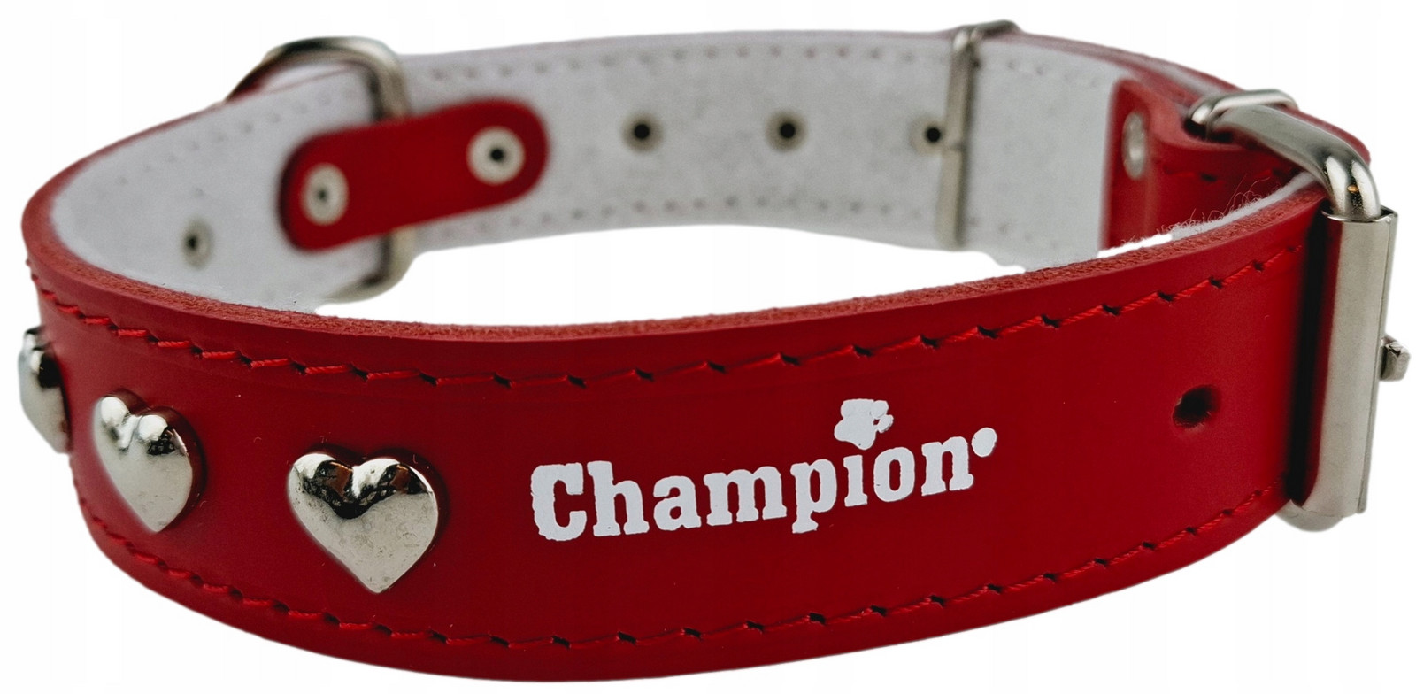 Polský výrobce Champion Obojek Lícová kůže 55cm/3cm Srdce Červené