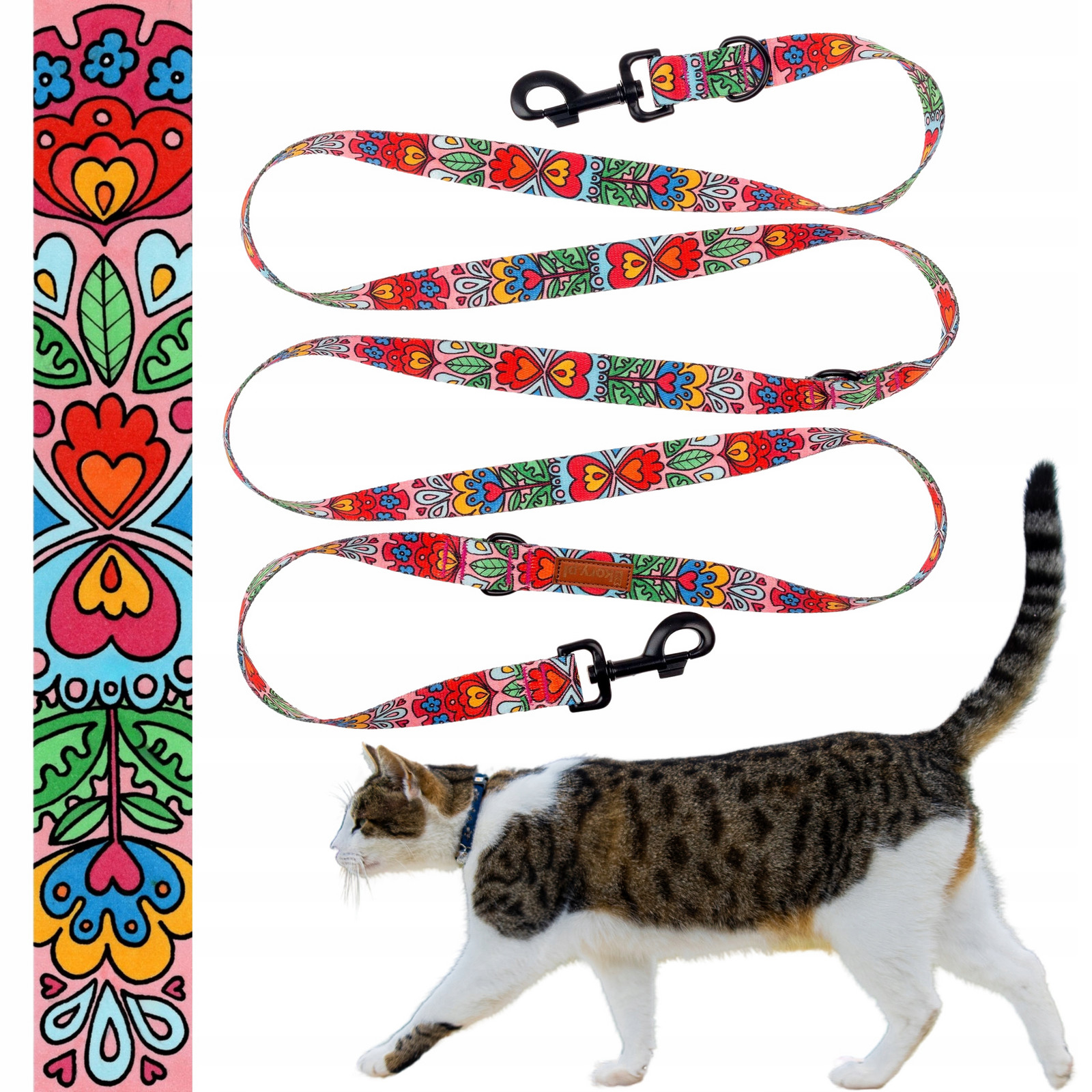 Vodítko Přepínací nastavitelné pro kočky 3 metry 1,5 cm uKory lidový vzor