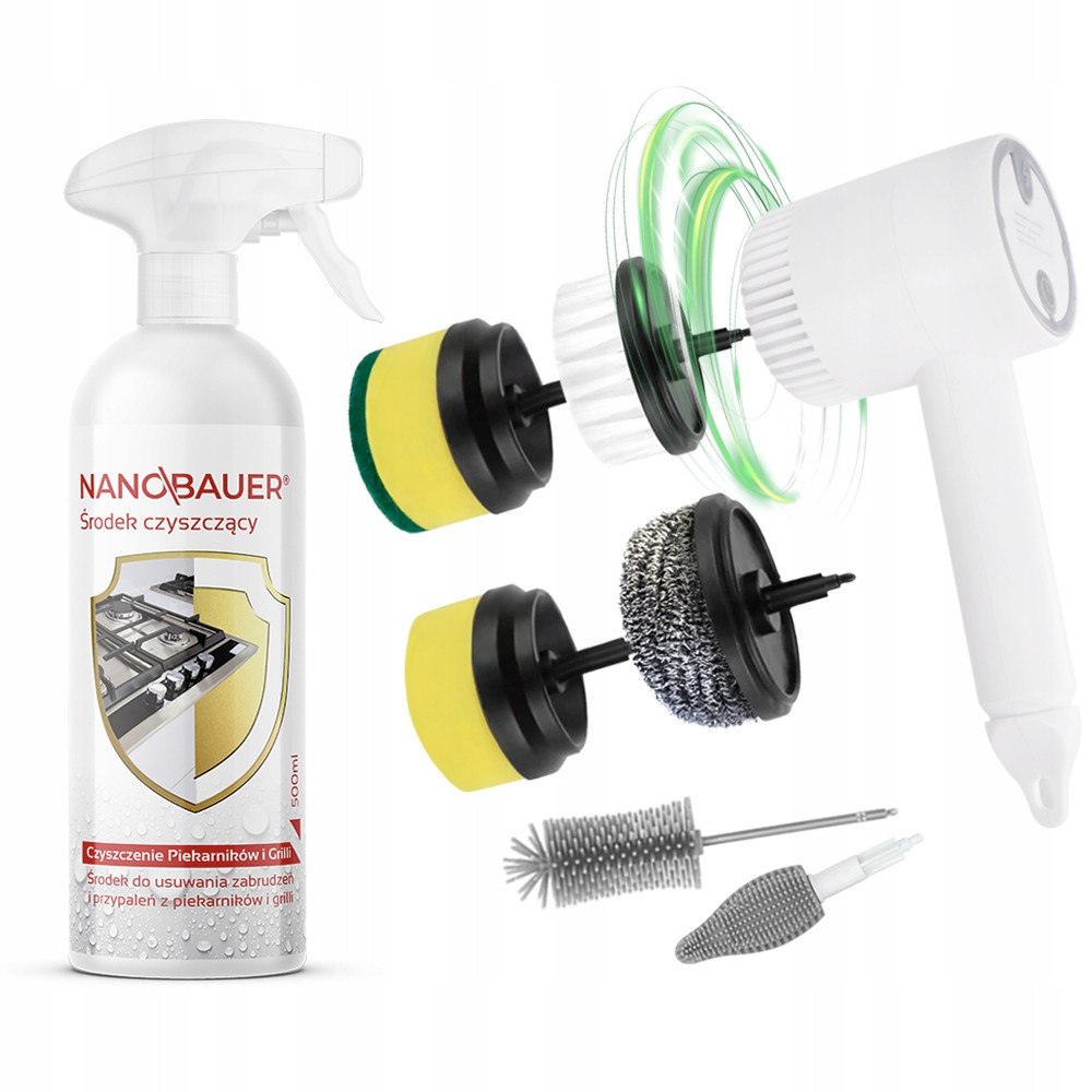 Multifunkční rotační elektrický kartáč Bílý Odmašťovací kapalina