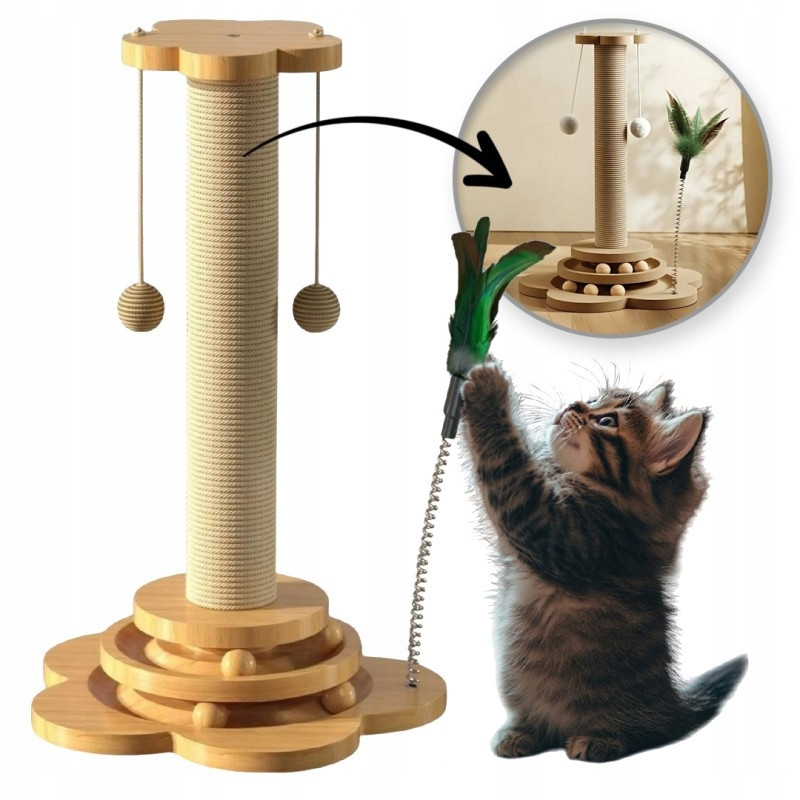 Škrabadlo Pro Kočky 46CM Sada 4V1 Hračky Míčky Kuličky Pírka Věž Sloupek
