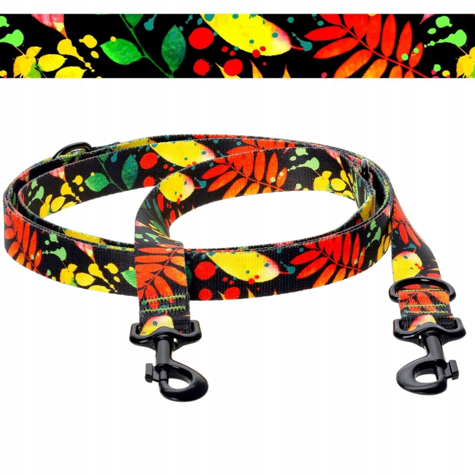 Vodítko Přepínací přes pas 240 cm pro malého psa Ukory Černé v listí