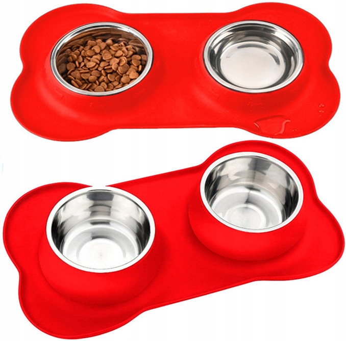 Dvojitá miska pro psa kočku kovová Protiskluzová Podložka pod misky