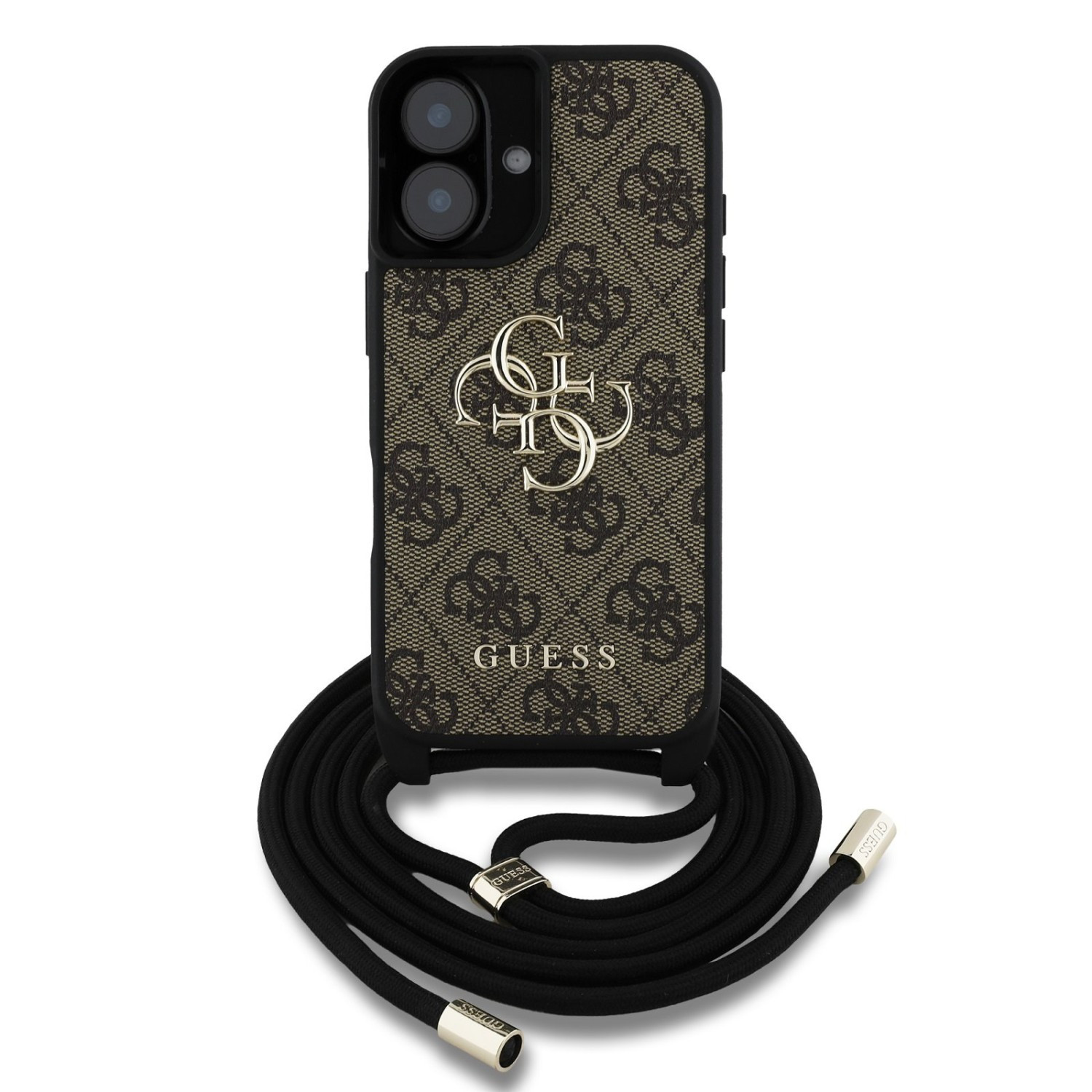 Zadní kryt Guess PU 4G Metal Logo Crossbody Popruh pro Apple iPhone 16, hnědá