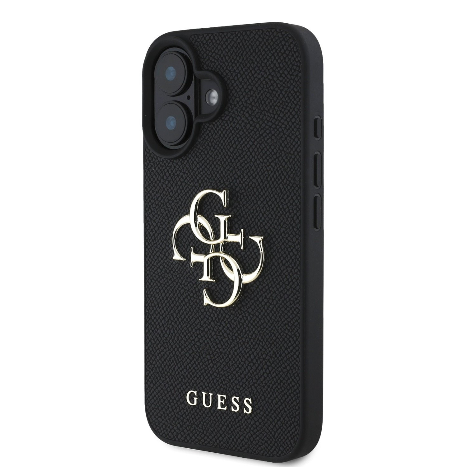 Zadní kryt Guess PU Grained 4G Metal Logo pro Apple iPhone 16, černá