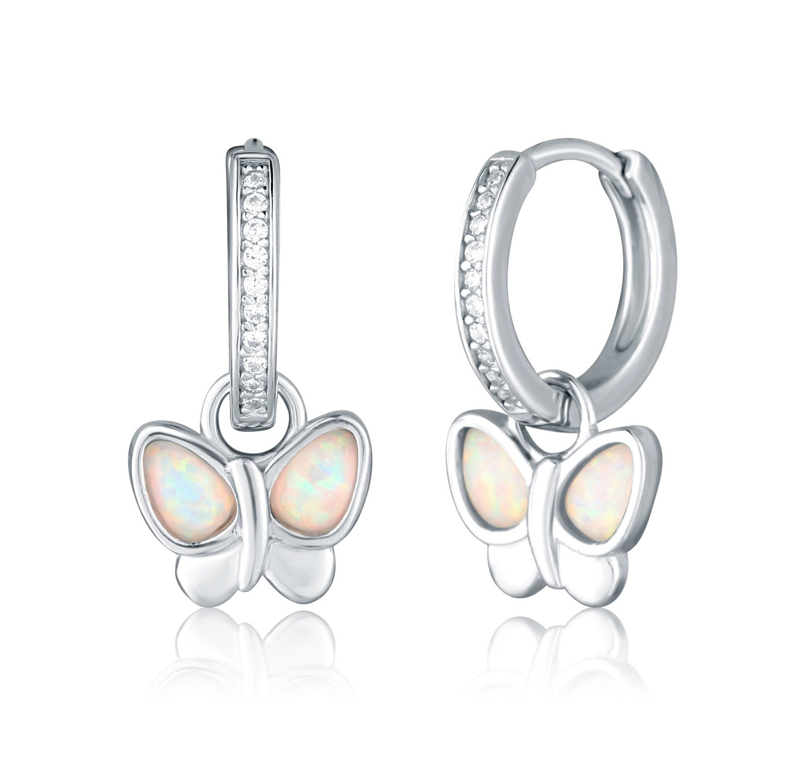 JVD Stříbrné kruhové náušnice 2v1 s motýlky SVLE3028X61O100