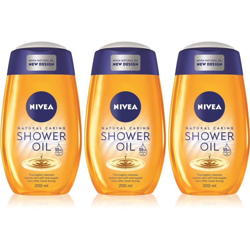 NIVEA Natural Caring sprchový olej 3 x 200 ml(pro suchou pokožku)