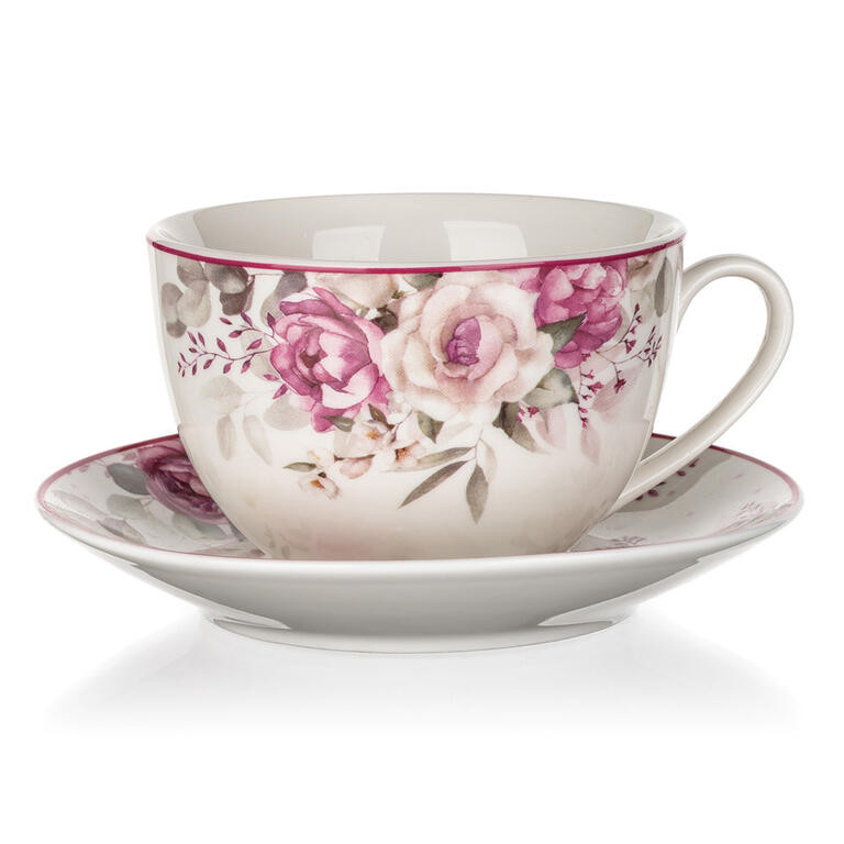 Keramický šálek s podšálkem ROSE 240 ml