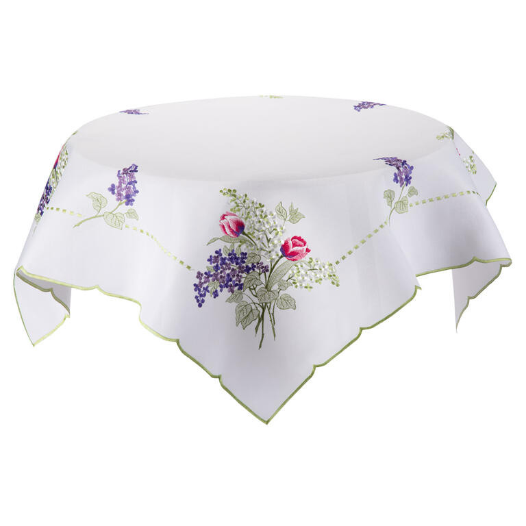 Středový ubrus s výšivkou TULIPÁN a ŠEŘÍK 85 x 85 cm