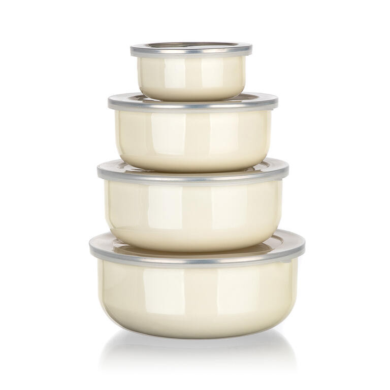 Smaltované misky s víčky AMANDE béžové