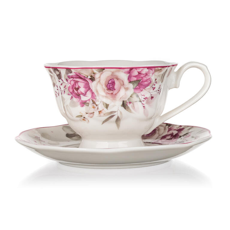 Keramický šálek na nožce s podšálkem ROSE 220 ml