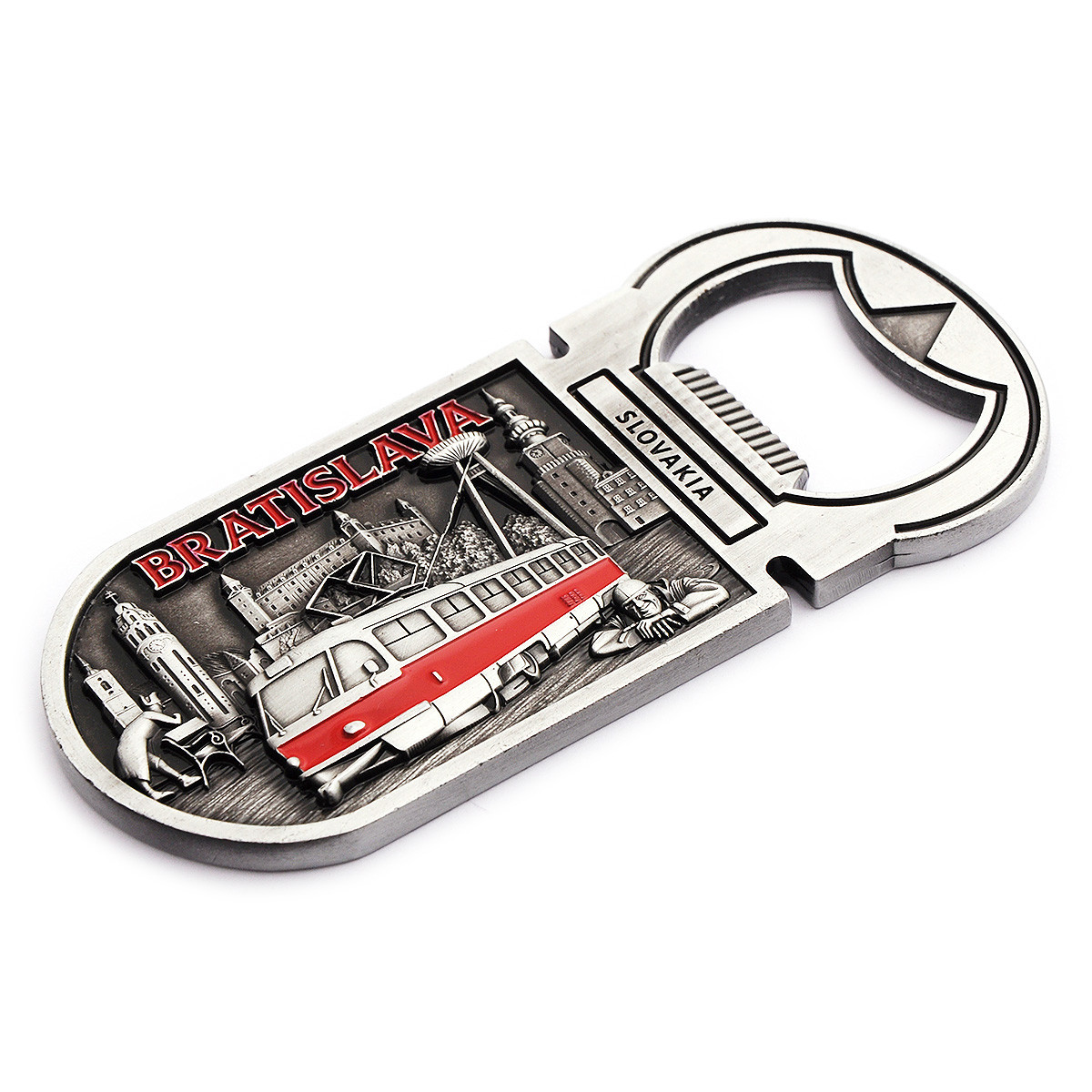 Kovový otvírák na magnet Slovakia Bratislava - stříbrný