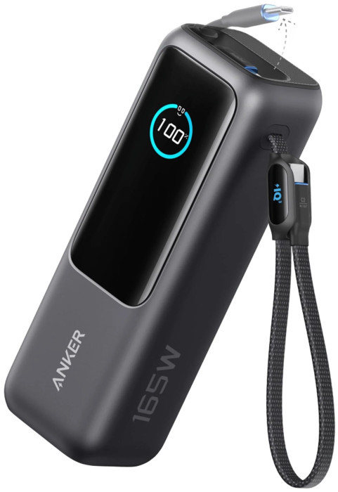 Anker Power Bank (25K, 165W, Built-In USB-C and Retractable Cable) Black