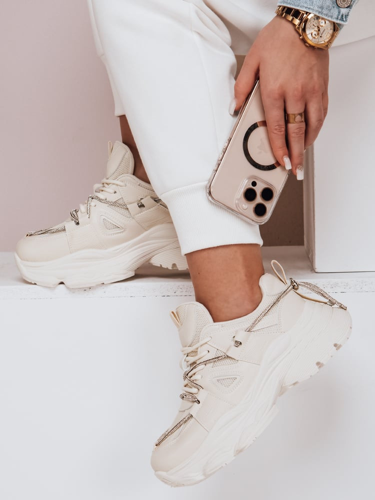 Sneakersy damskie na grubszej podeszwie NEWMOVE beżowe Dstreet