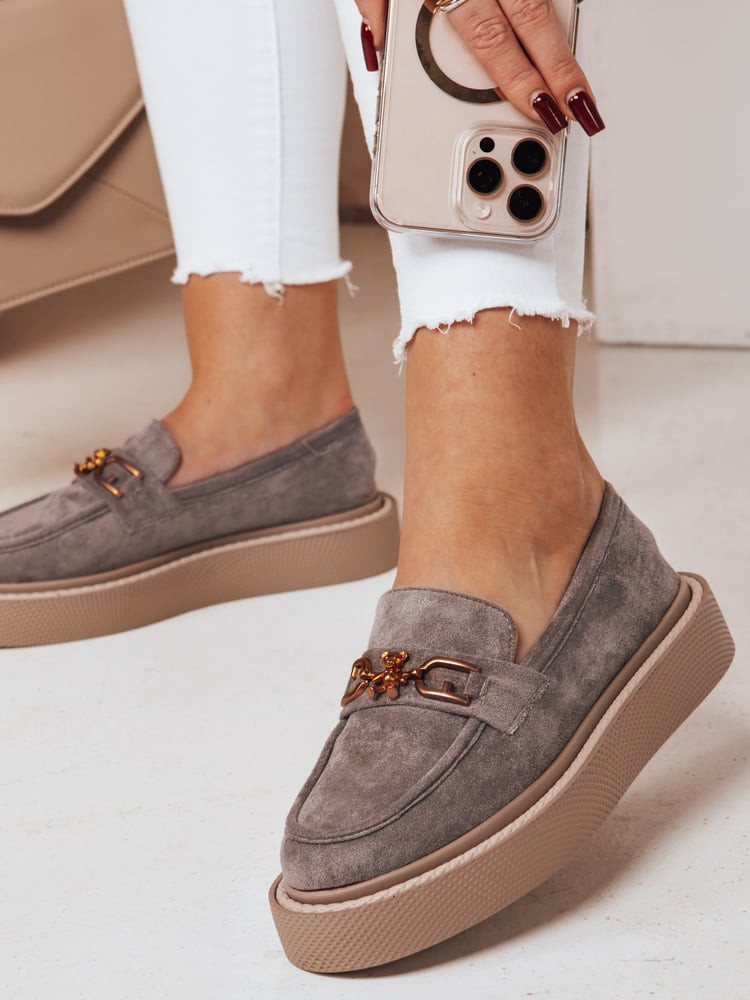 Mokasyny damskie na platformie LOFELIS szare Dstreet