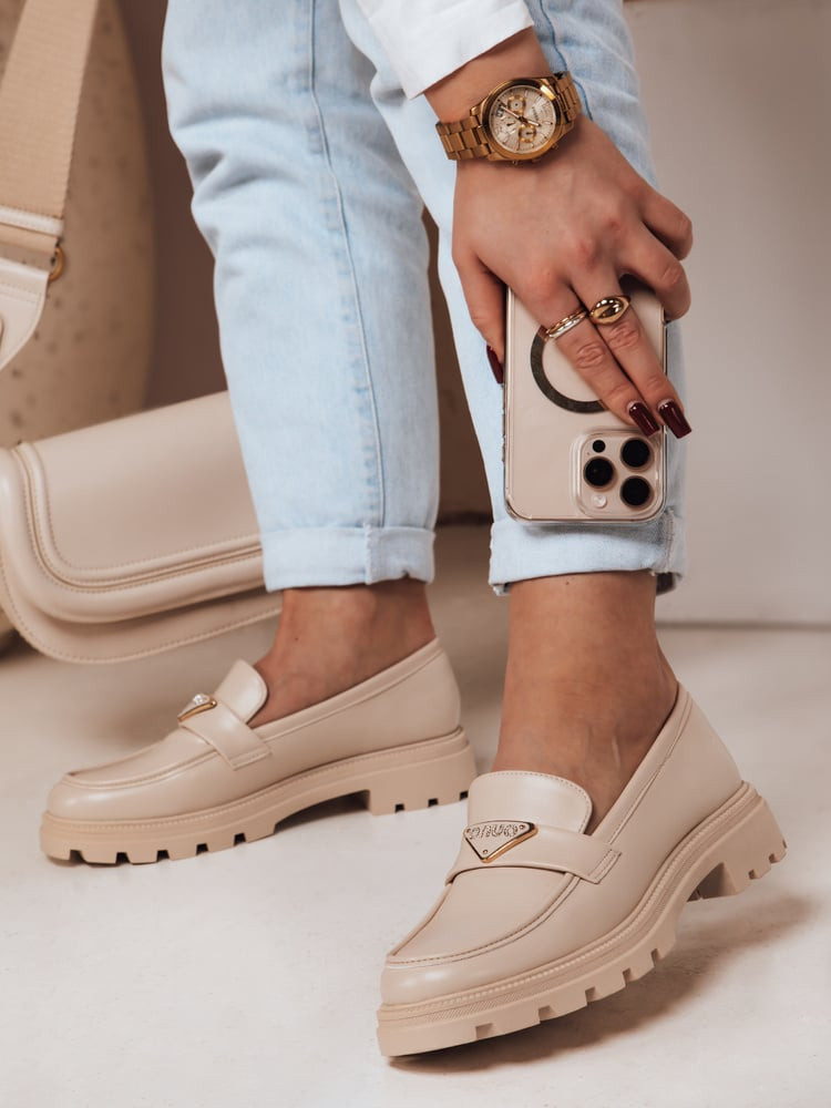 Mokasyna damskie na płaskiej podeszwie ELEGANCIO beżowe Dstreet