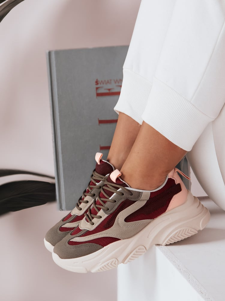 Sneakersy damskie na platformie VISTALA bordowe Dstreet