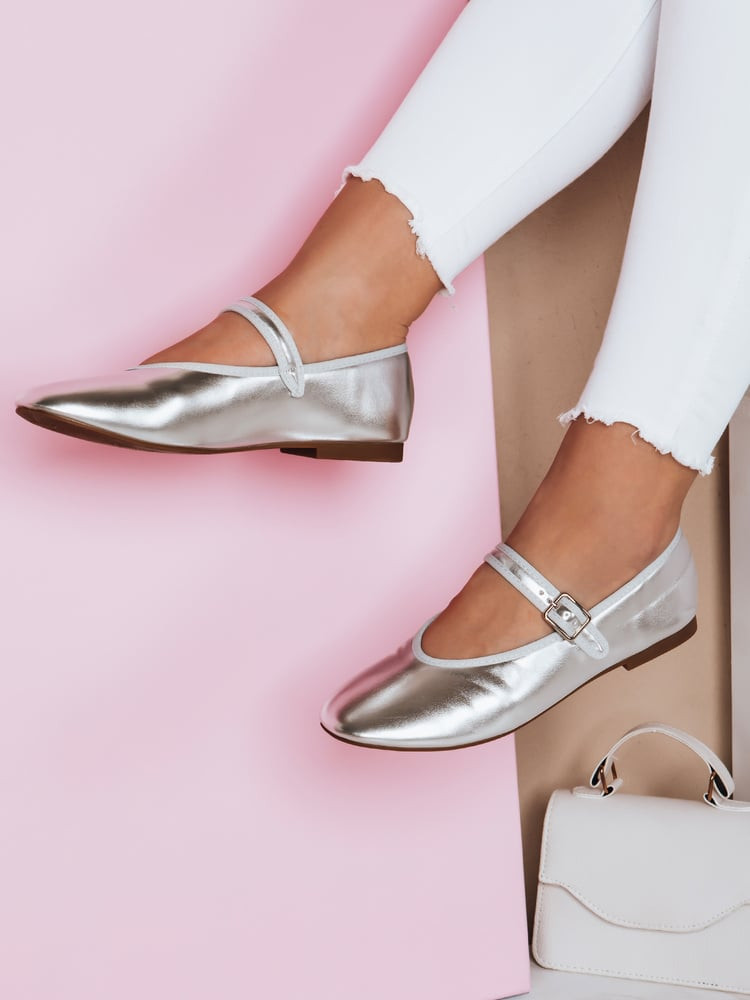 Baleriny damskie zapinane ELLICAN srebrne Dstreet