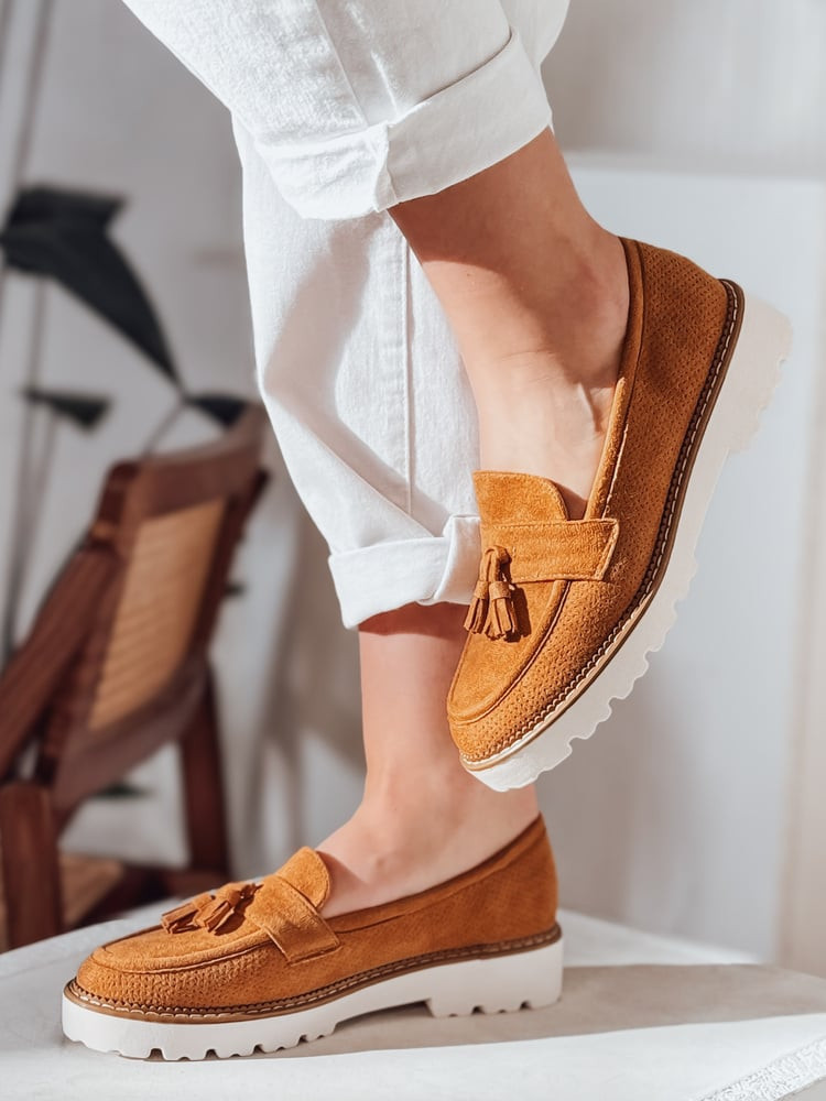 Mokasyny damskie ażurowe VANESSO kamelowe Dstreet