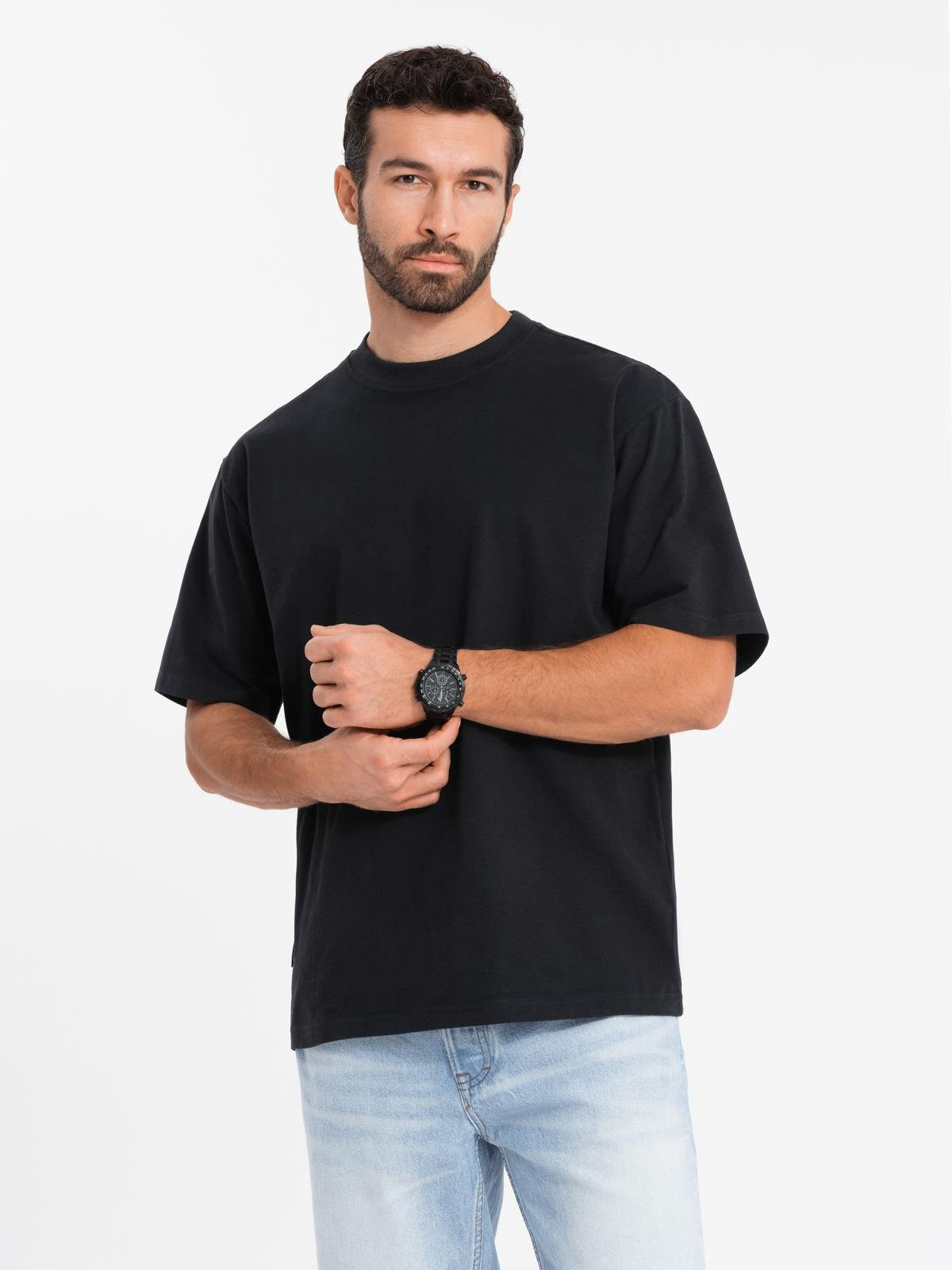 Ombre Men's cotton LOOSE FIT t-shirt with round neckline - black