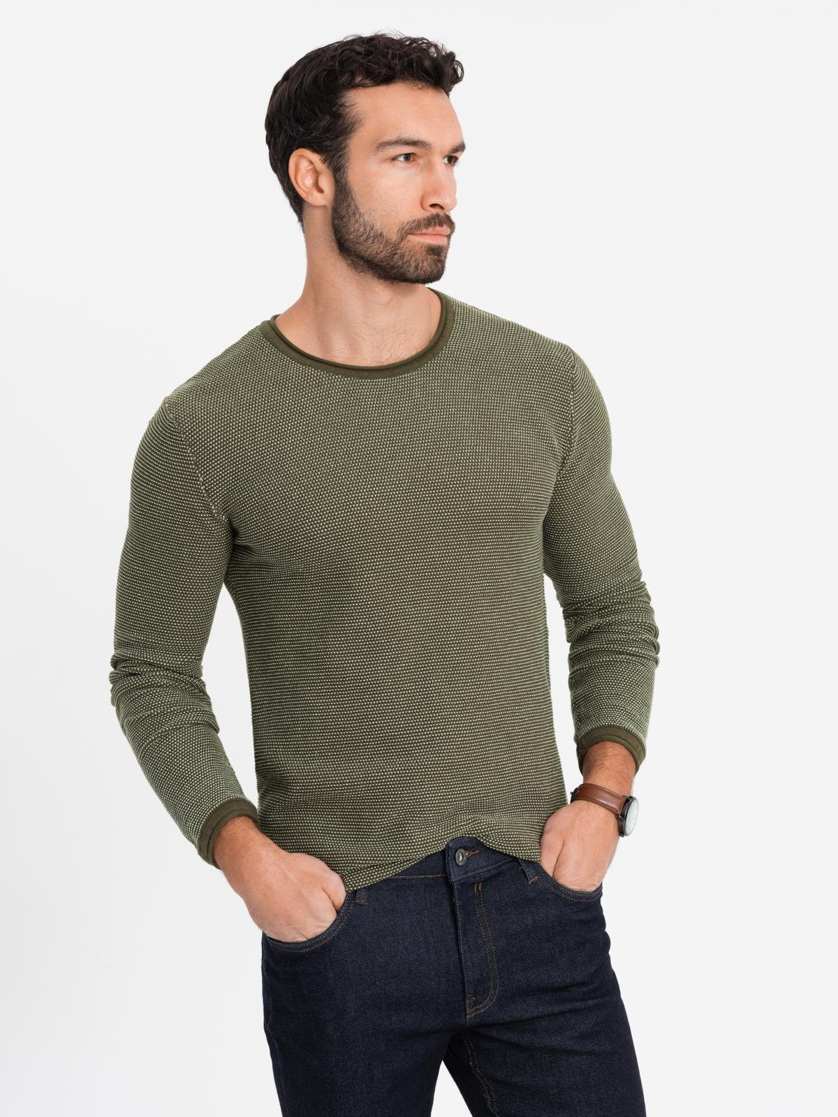 Ombre Men's knitted sweater with structured dots - olive
