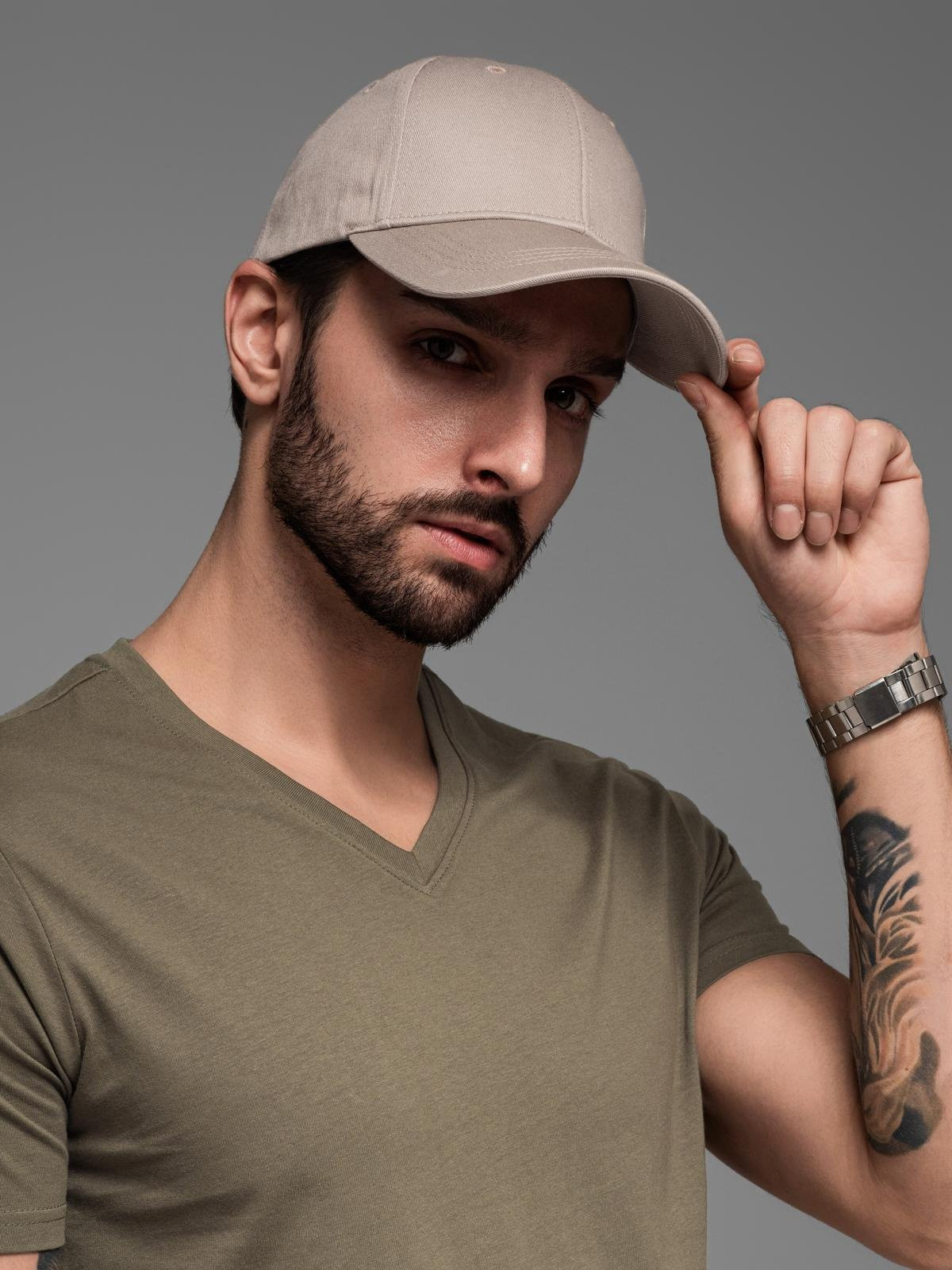 Ombre Men's baseball cap with decorative embroidery - ash