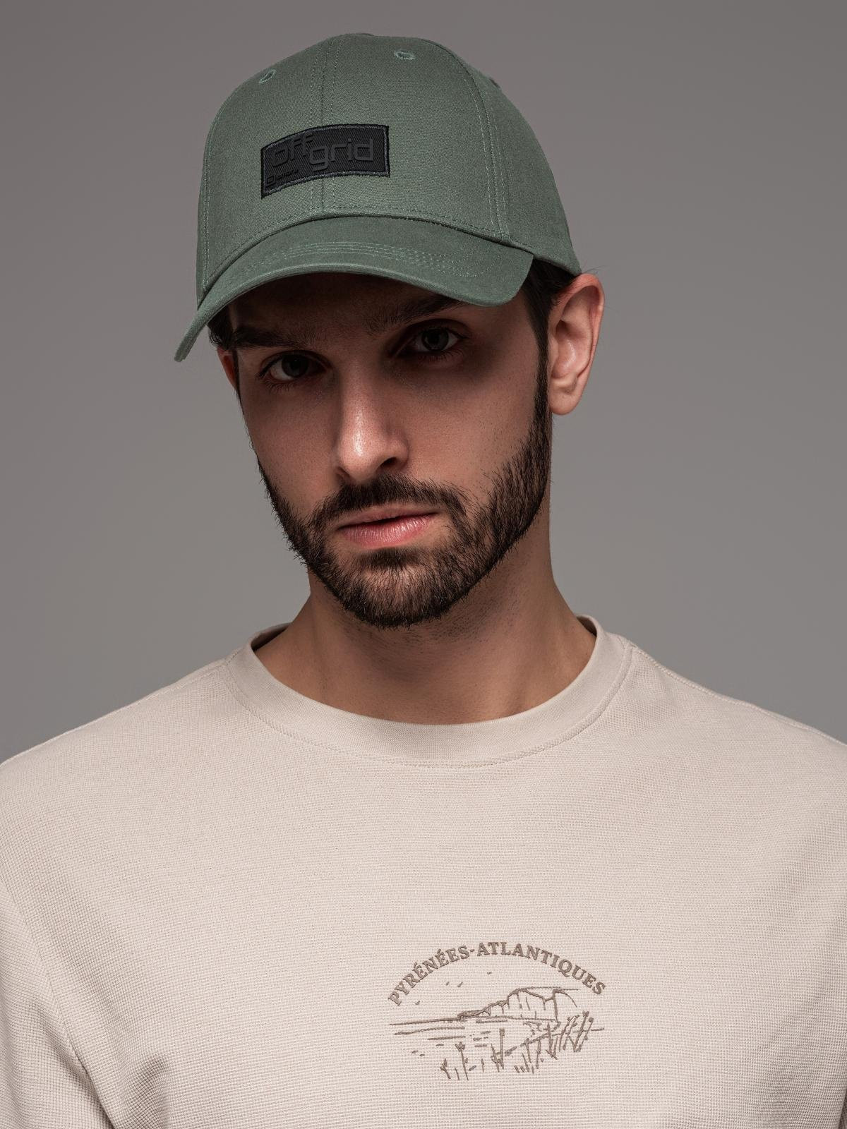 Ombre Men's baseball cap with visor and rectangular patch - khaki