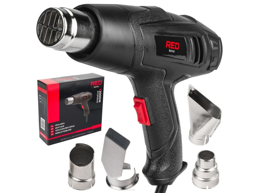 RED TECHNIC Horkovzdušná pistole 2000W, 4 trysky
