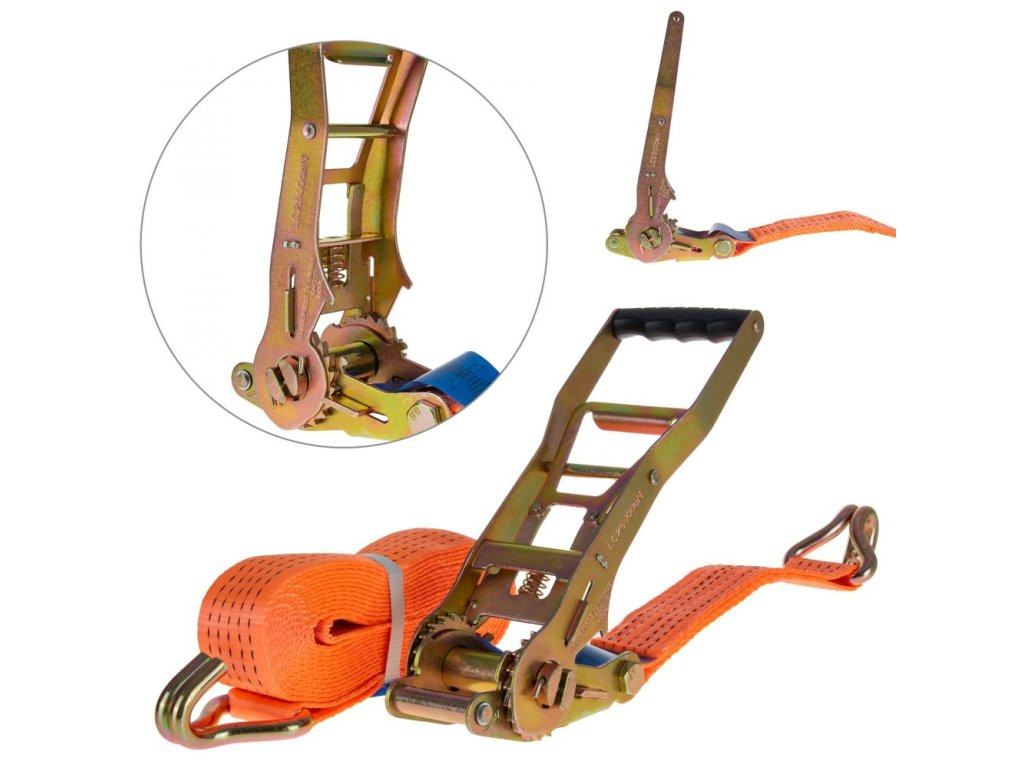 GEKO Pás upínací, s ráčnou ERGO a hákem, 10mx50mm, 5t