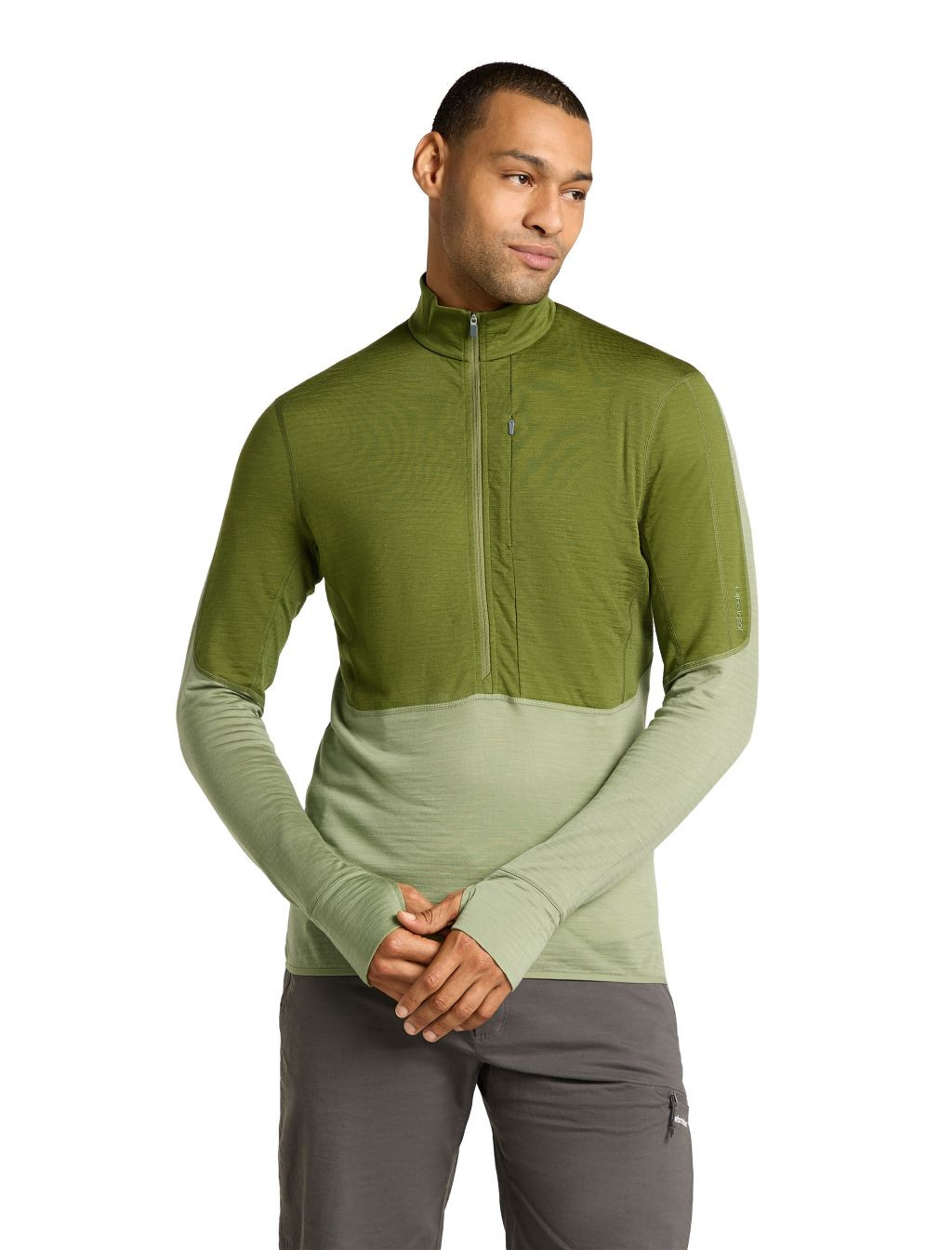 ICEBREAKER Mens Mer 200 Realfleece Descender LS Half, Sphagnum/Lichen/Cb (vzorek) velikost: S
