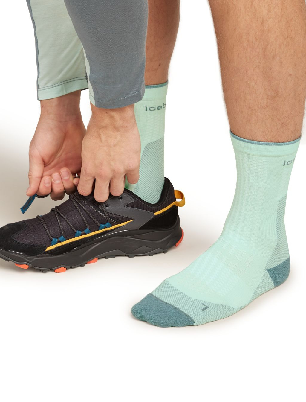 ICEBREAKER Mens Mer Hike+ Ultralight Crew, Mint/Blue Ash (vzorek) velikost: M