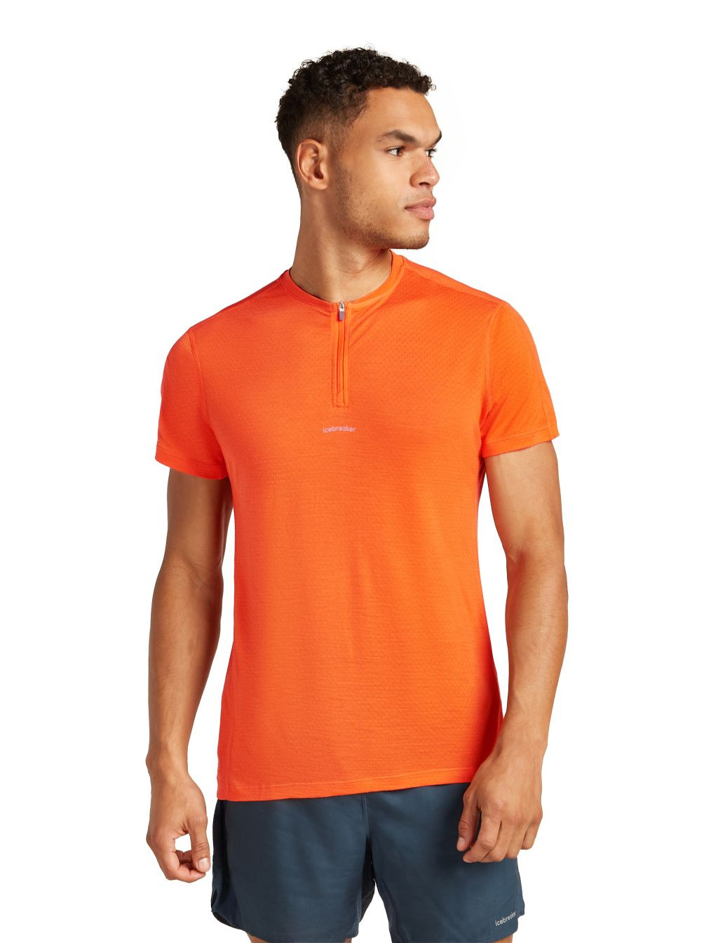 ICEBREAKER Mens Mer 125 Cool-Lite Speed SS Quarter Zip, Blaze (vzorek) velikost: M