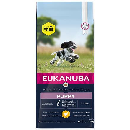 Eukanuba granule, 15 + 3 kg zdarma! - Puppy Medium Breed kuřecí