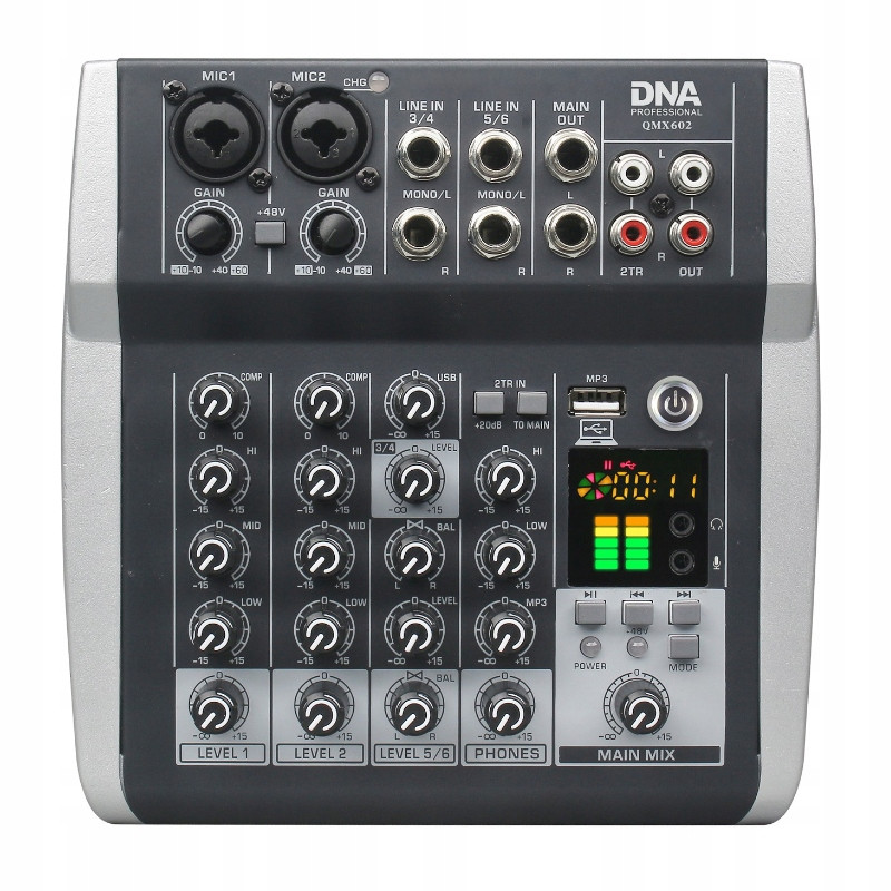 Dna QMX602 Analogový Mixážní Pult 6 Kanálů Bluetooth Usb MP3