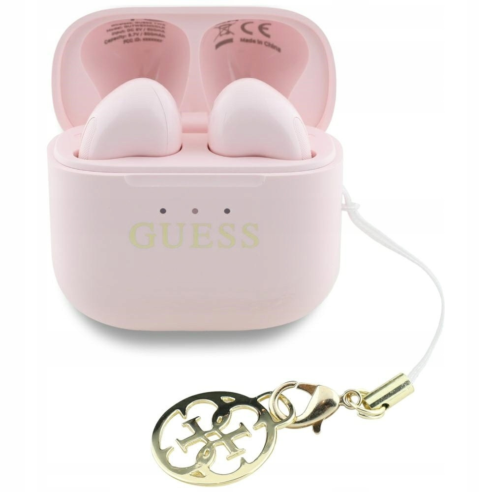 Tws sluchátka Guess Glossy Effect Printed Classic Logo & Charm růžová