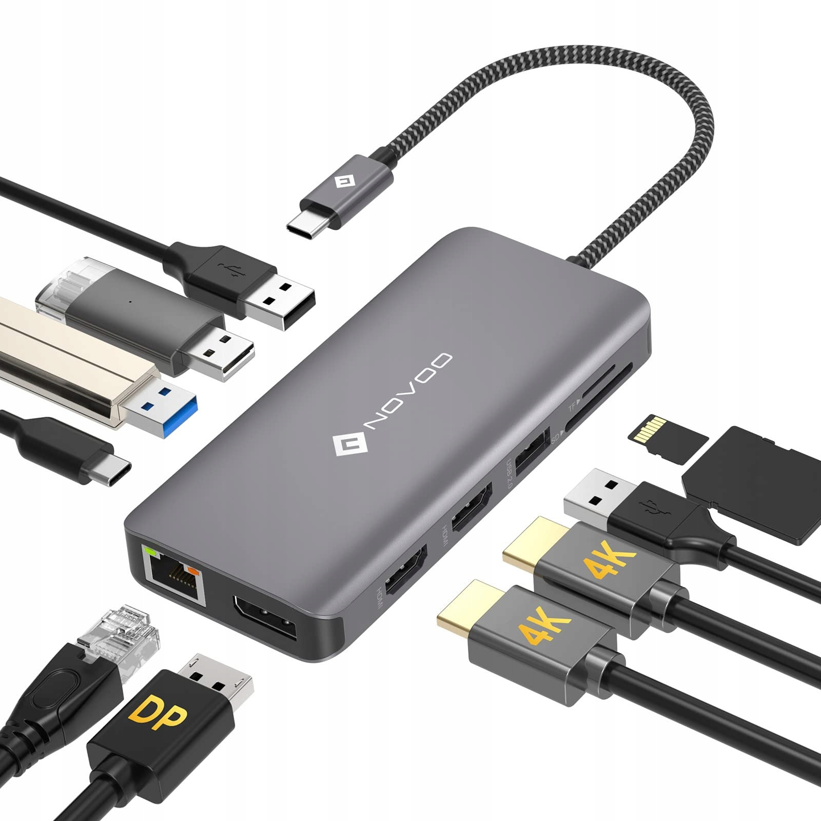 Novoo 11 in 1 Dokovací stanice Usb C Hub 4K 60Hz trojitý Usb displej
