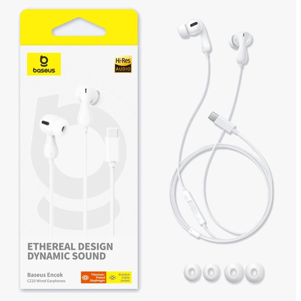Drátová Sluchátka Baseus Encok CZ20 Bílá Usb-c Kanálová Pro Telefon