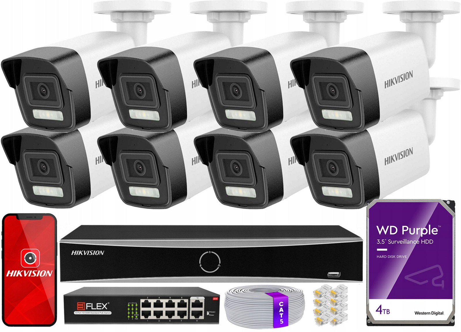 Monitorovací sada 8x DS-2CD1083G2-LIU 8MPx Rekordér DS-7608NXI-K1 4TB