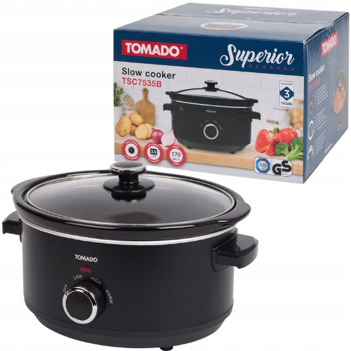 Pomalý Hrnec 3,5L 170W Keramika Černá 3 Úrovně Teploty Vyjímatelná Nádoba