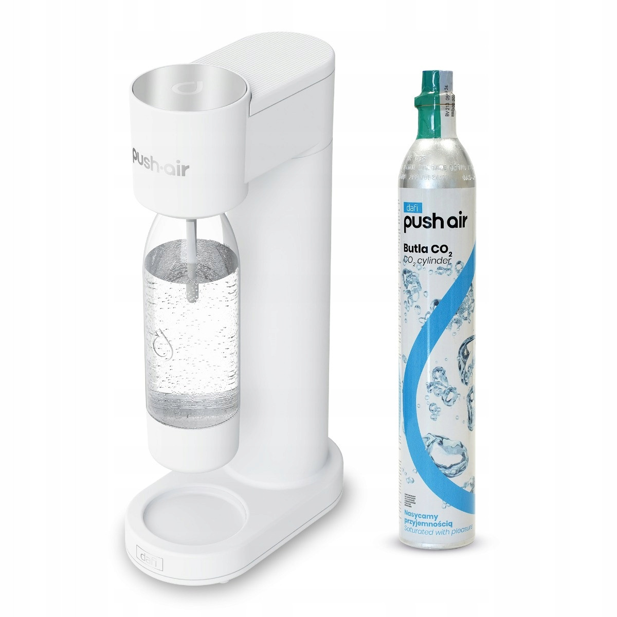 Pushair výrobník sody Dafi Bílá Stříbrná CO2 bombička Láhev 0,7