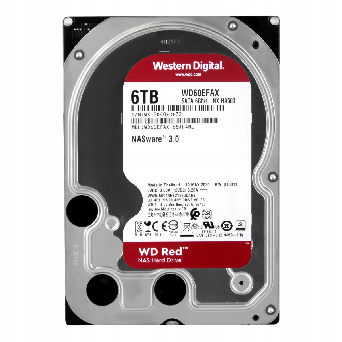 Wd Red 6TB 5,4K 256MB Sata III 3,5'' WD60EFAX NASware 3.0 Nx HA500