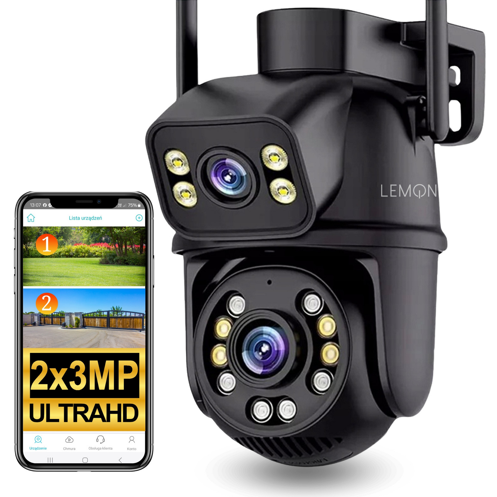 Duální Wifi Kamera Pro Monitorování Sledování Pohybový Senzor Alarm 3MPX