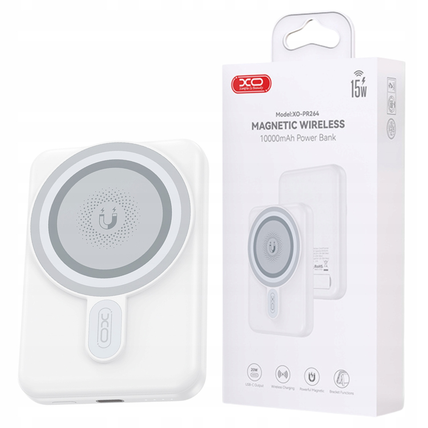 Xo Power magnetická banka 20W 10 000 mAh pro iPhone MagSafe bílý napájecí adaptér